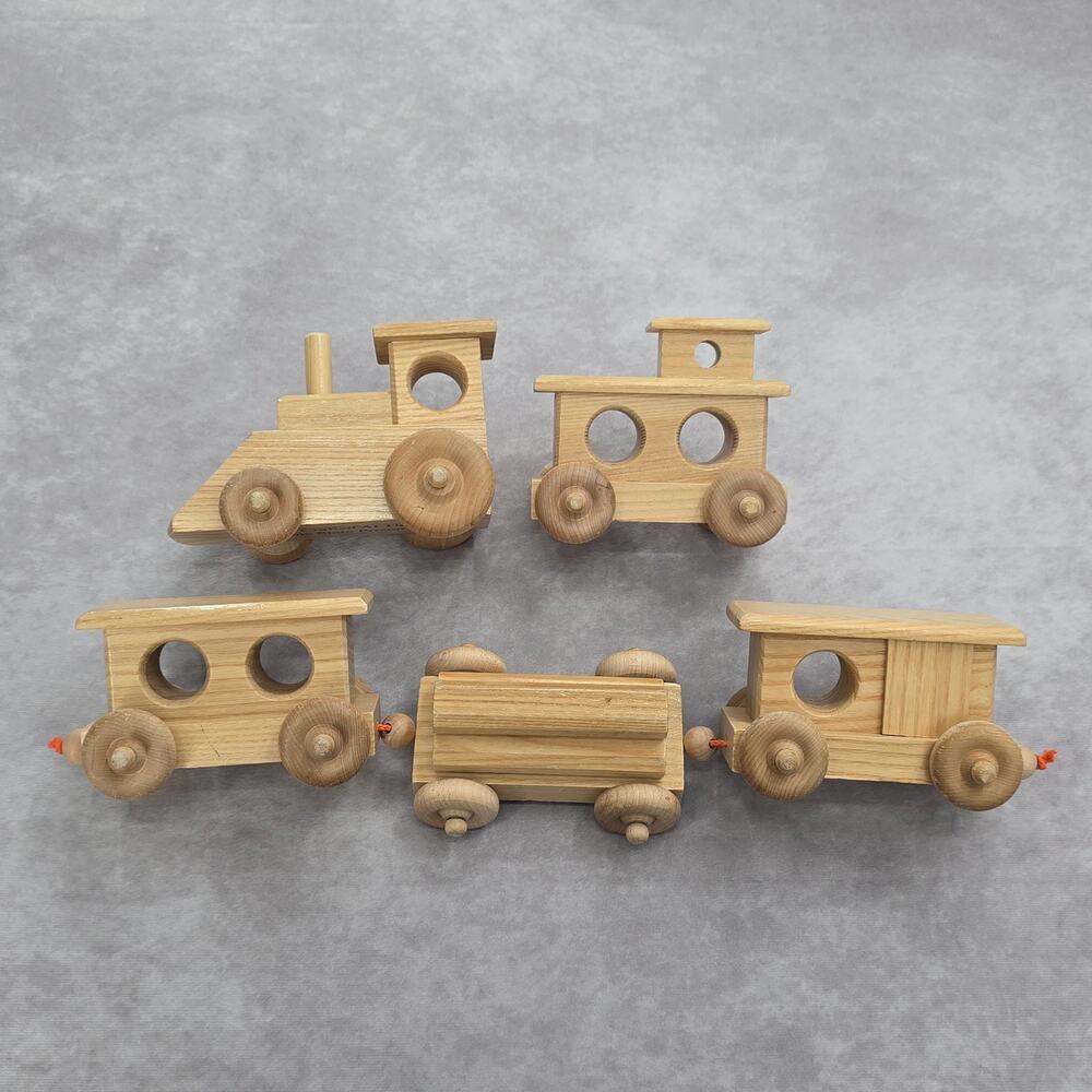 Wooden Hand Crafted At‎ The Maine State Prison Train Set Five Trains Toys